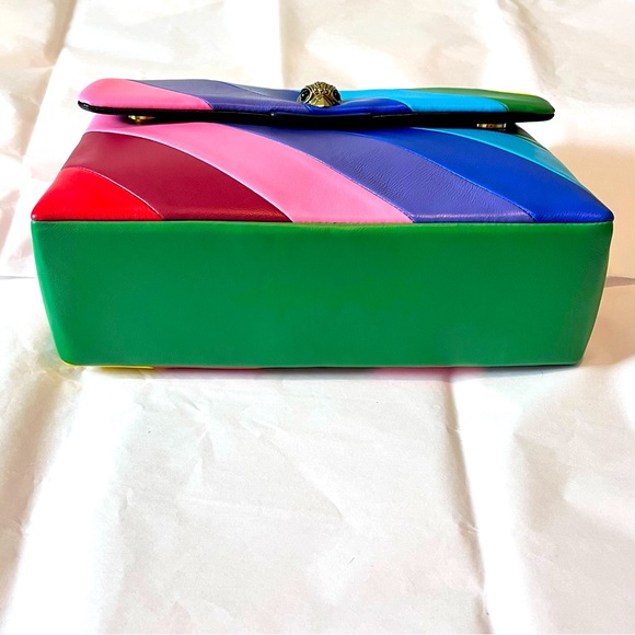 Kurt Geiger Large Rainbow Stripe Leather Kensington Shoulder Crossbody Bag - Picture 6 of 8